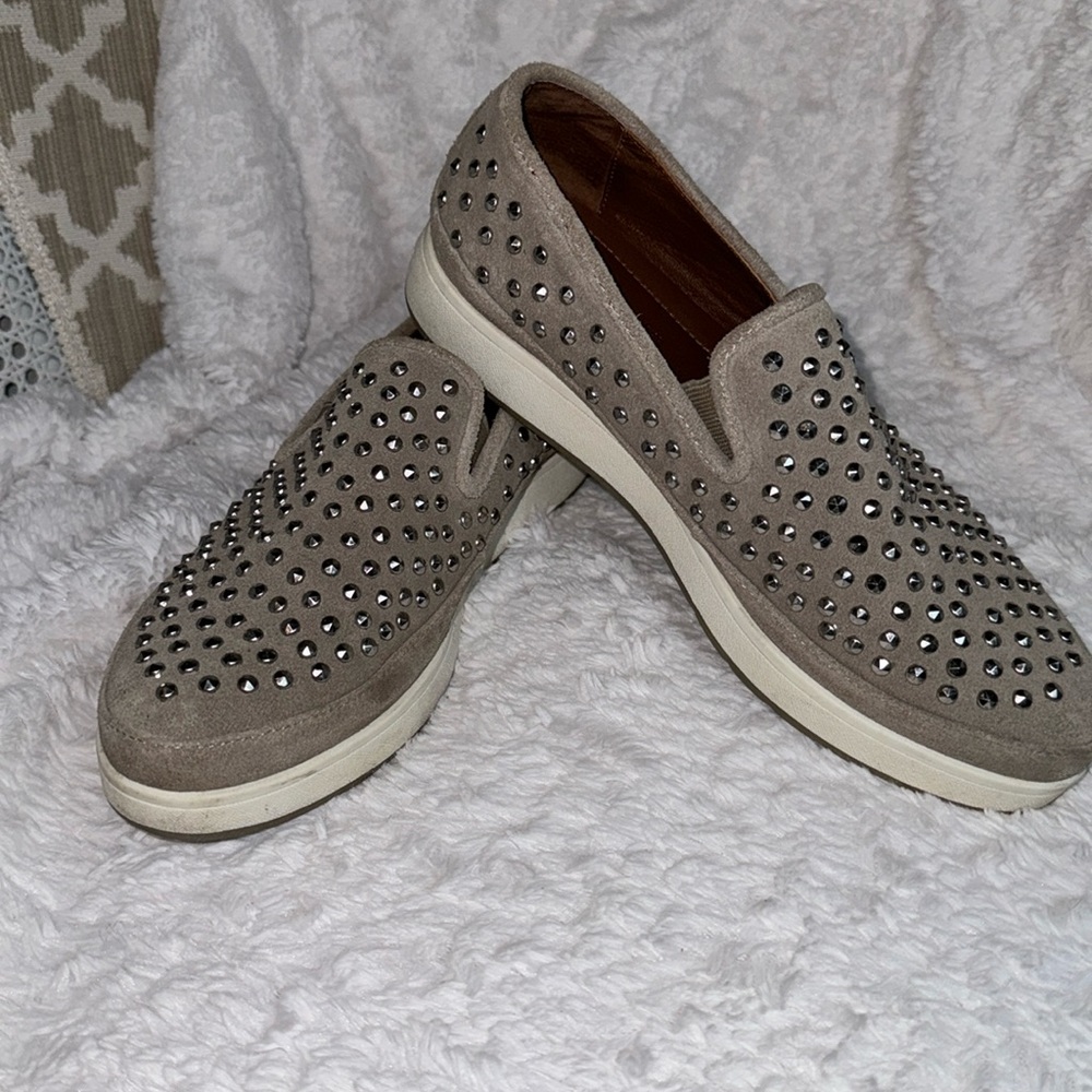 Donald J Pliner Mickey Tan Silver-Studded Suede Sneaker